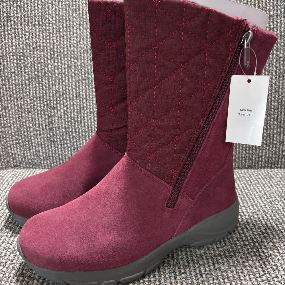 Lands End Women's Burgundy Quilted Faux Fur Lined Winter Boots Size 7D - Picture 3 of 7